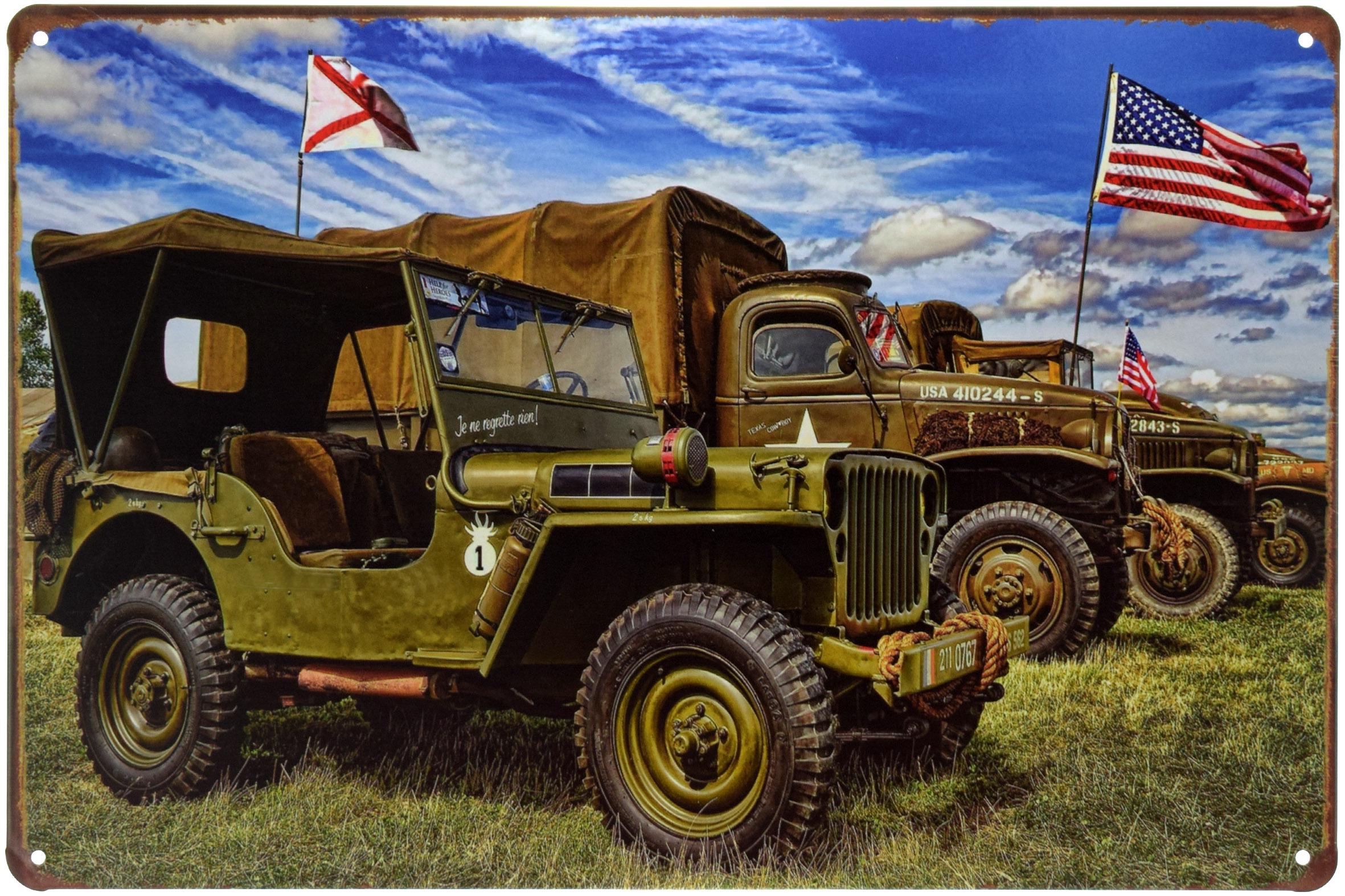 Табличка металлическая Военная Техника Willys MB Studebaker 20x30 см