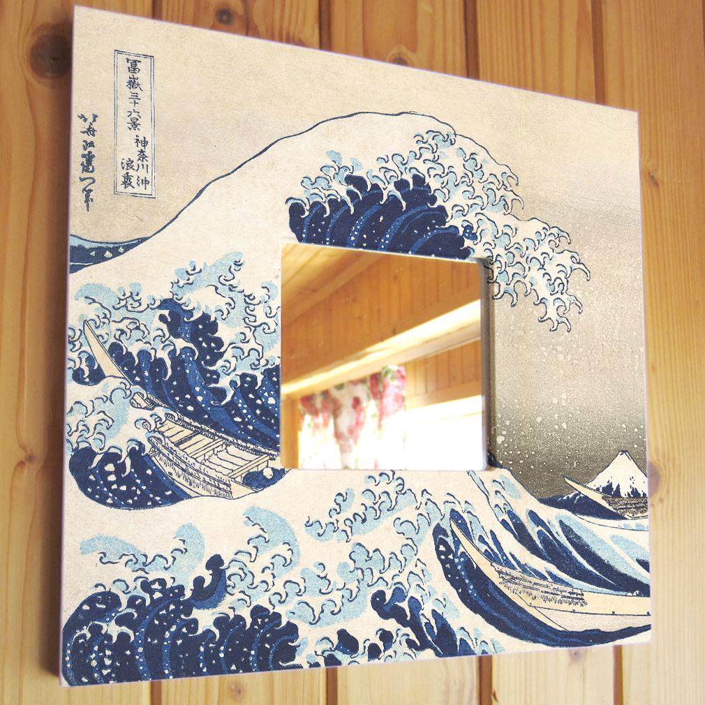 Зеркало картина "Большая волна в Канагаве" Кацусика Хокусай 260х260 мм (M04380)