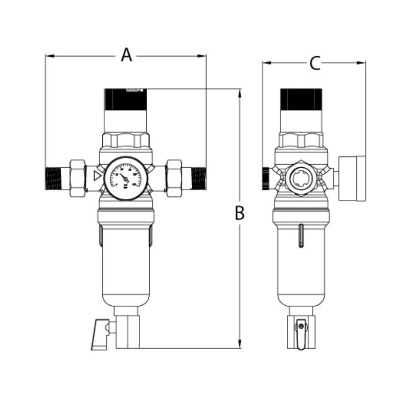 Фильтр самоочищающийся KOER KR.1249 3/4" с манометром и редуктором давления (KR2962) - фото 3