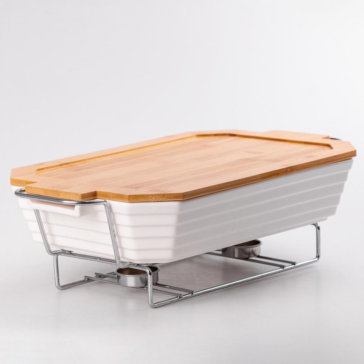 Мармітниця керамічна прямокутна з бамбуковою кришкою 1,8 л (HP477)