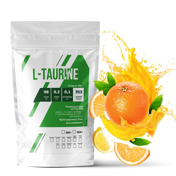 Аминокислота L-таурин Апельсин в порошке на 166 порций 500 г (21-125-tau-ap500)