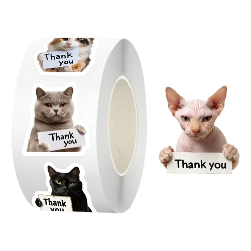Рулон наклейок с котиками Thank you водонепроницаемый 500 шт. (1652)