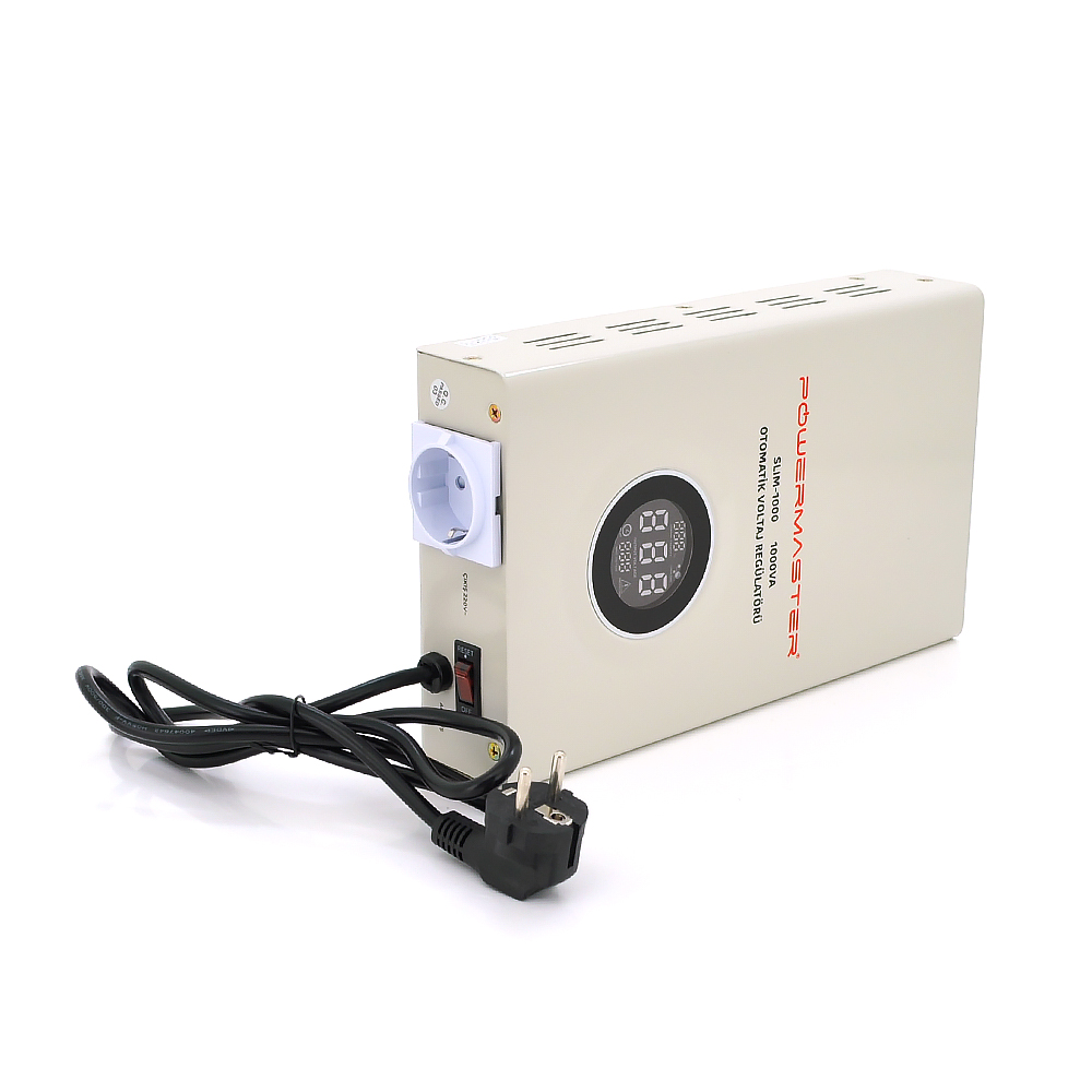 Стабилизатор напряжения релейный POWERMASTER SW-1000 LED 120-275V Shuko настенный (YUT_V6134)
