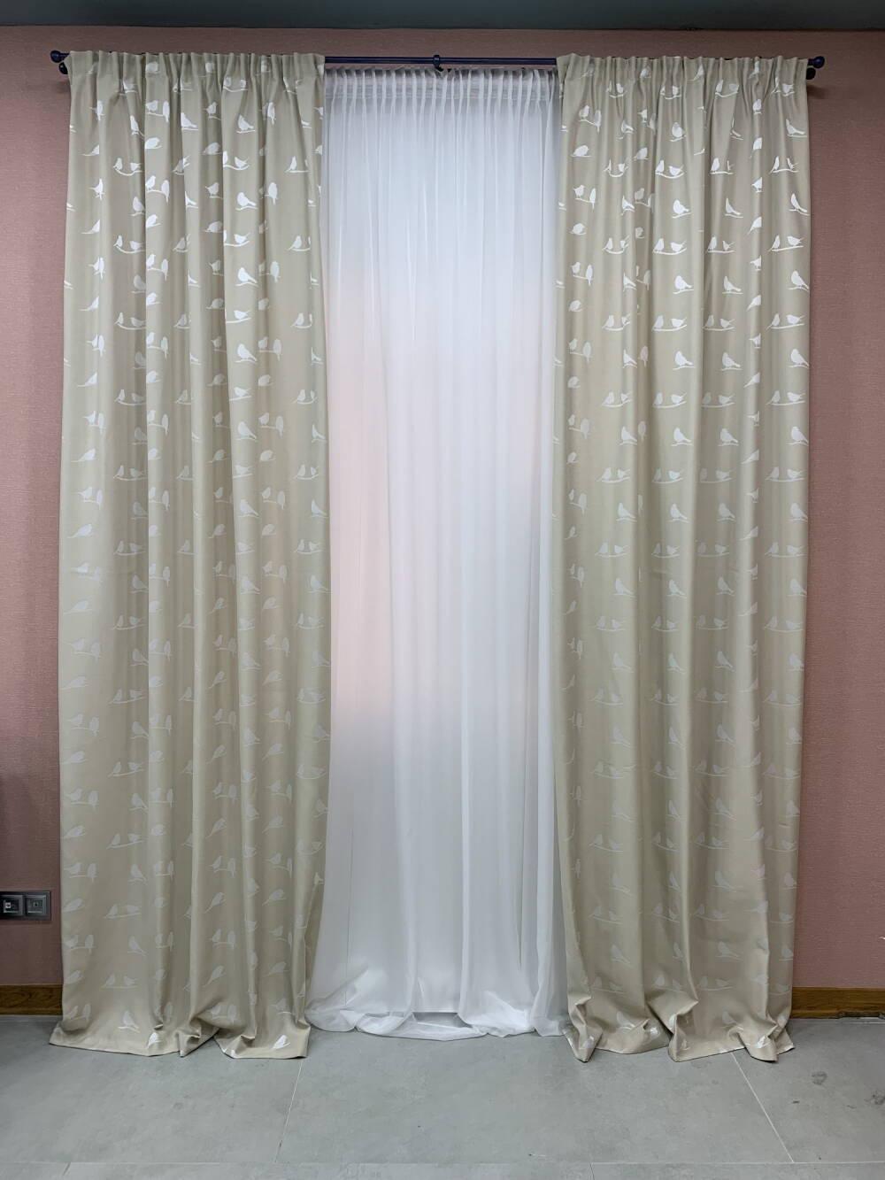 Шторы сатиновые 1,5 м 2 шт. Бежевый (000101630)