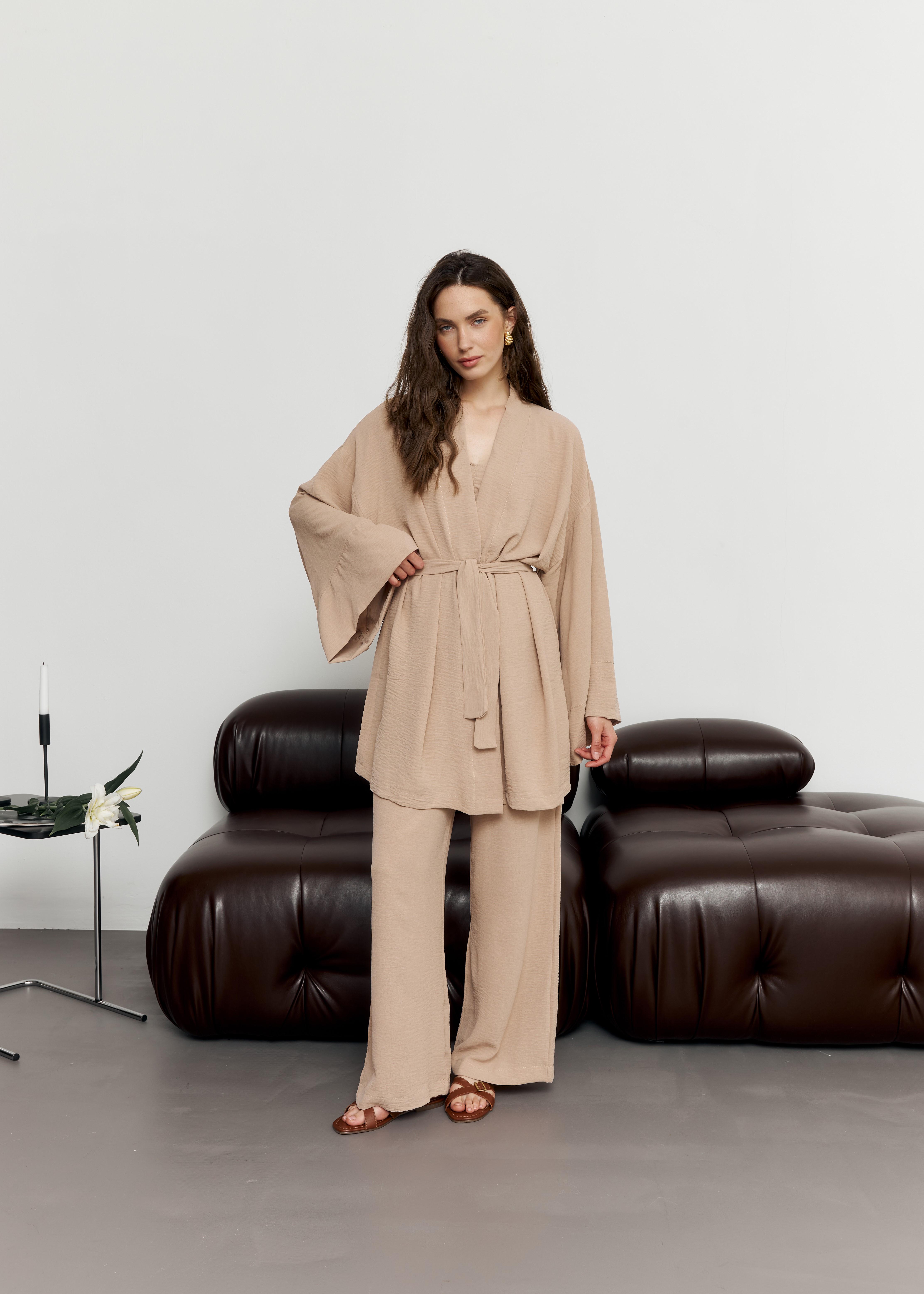 Костюм женский летний ZF Inspire 1613 Кимоно S-M Бежевый (1613-Begie-S-M)