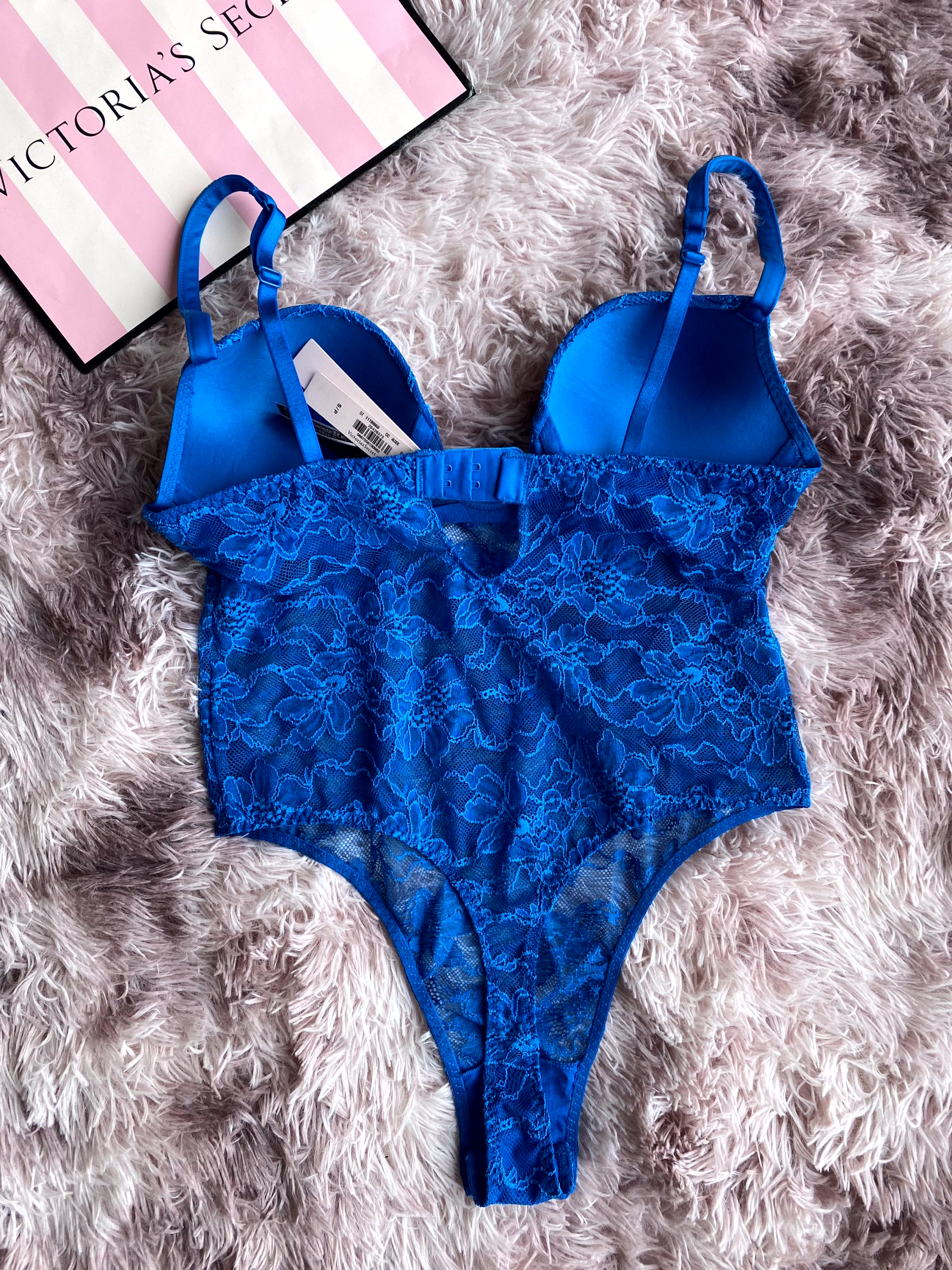 Боди со стразами кружевной Victoria's Secret U-Wire Lace Shine Strap Teddy S Синий (26145915) - фото 8