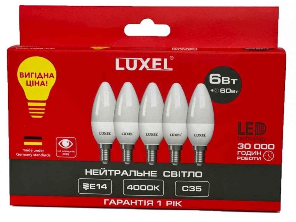 Лампа светодиодная Luxel 6W E14 4000K C35 5 шт. (045-NE)