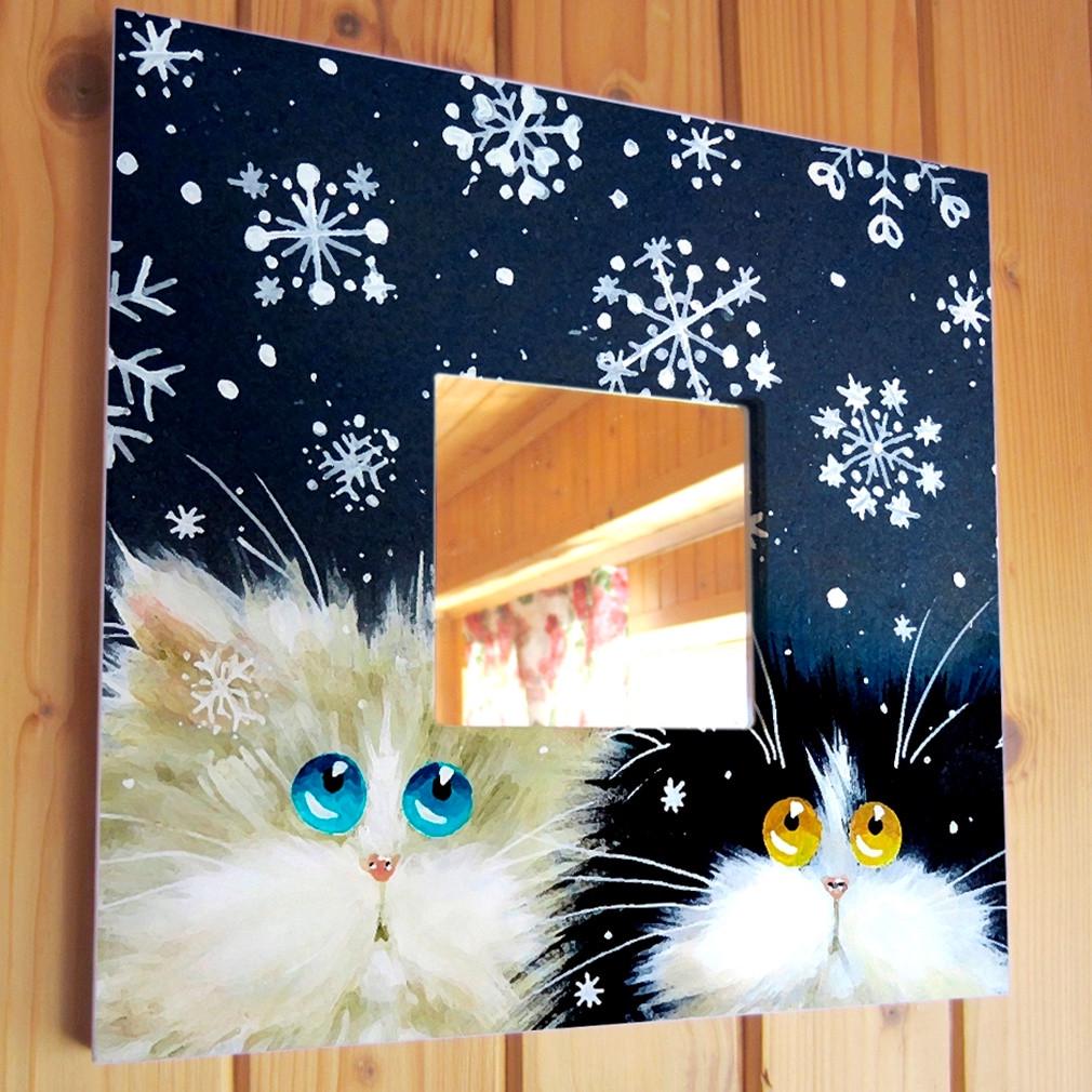 Зеркало декоративное Котики зимой 260х260 мм (M00030) Зеркало декоративное Котики зимой 260х260 мм (M00030)