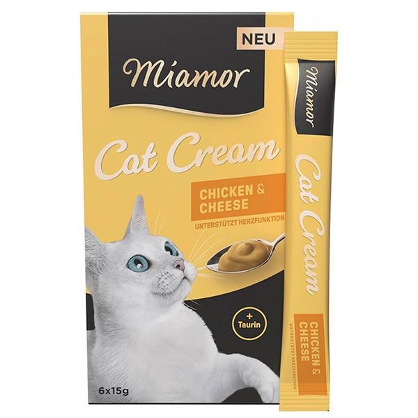 Сливочный крем лакомства для здоровья сердца и зрения Miamor Cat Cream Snack с куриной сыром таурином для котов 15 г 6 шт. (4000158742995)