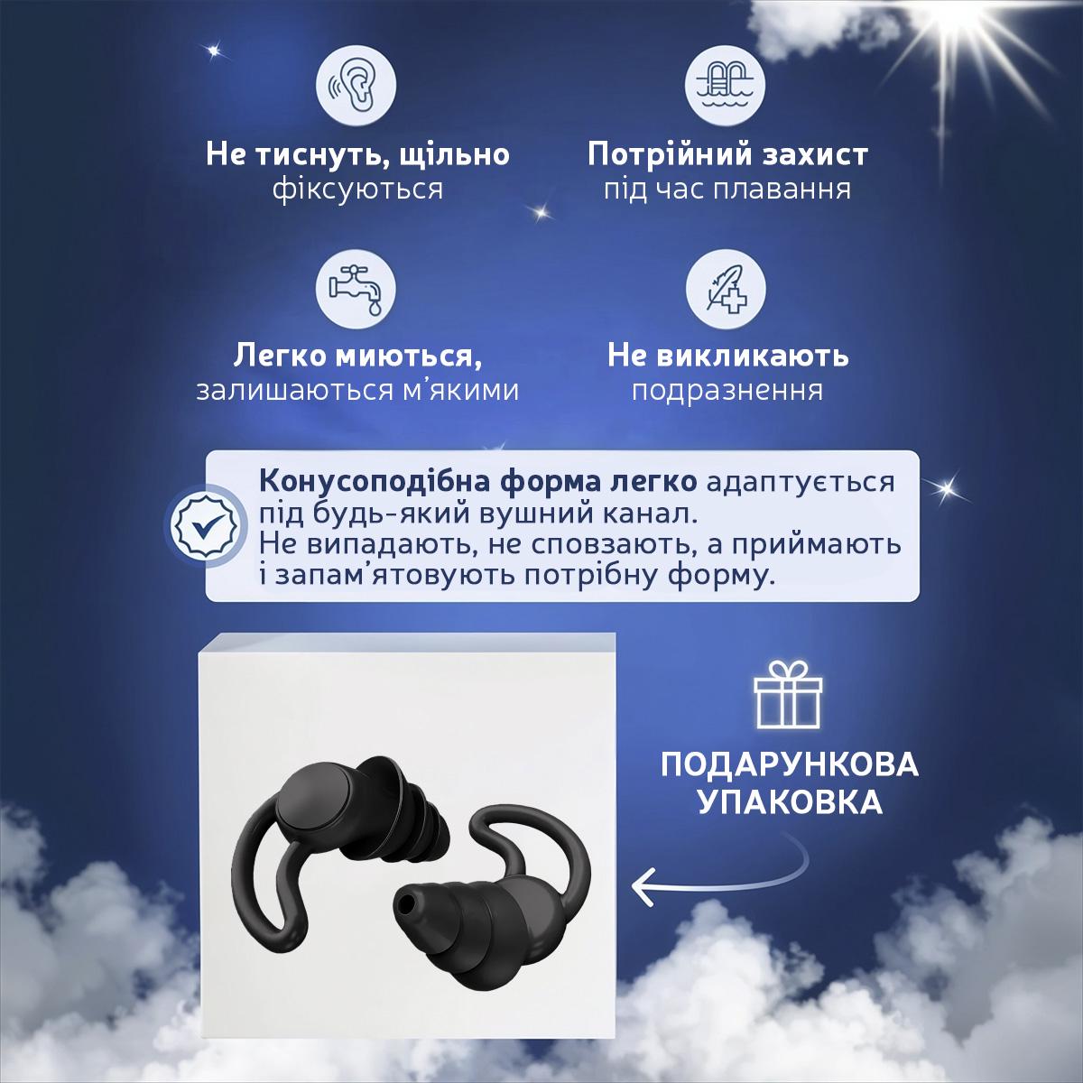 Беруші для сну/захисту від шуму Kayfovo Perfect Pro Plugz 3 flange з футляром Black (28542) - фото 2