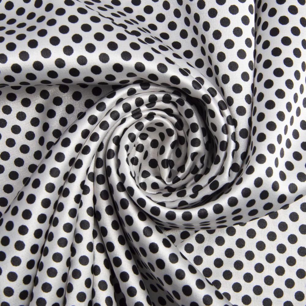 Ткань Атлас Горохи разноцветные конфетти №2 Белый/Черный (22941)