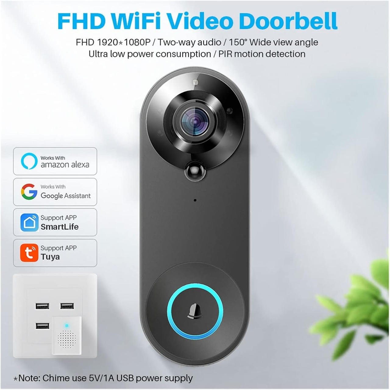 Відеодомофон VHG N8 Tuya Version Video Doorbell Wifi Black - фото 3 Відеодомофон VHG N8 Tuya Version Video Doorbell Wifi Black - фото 3