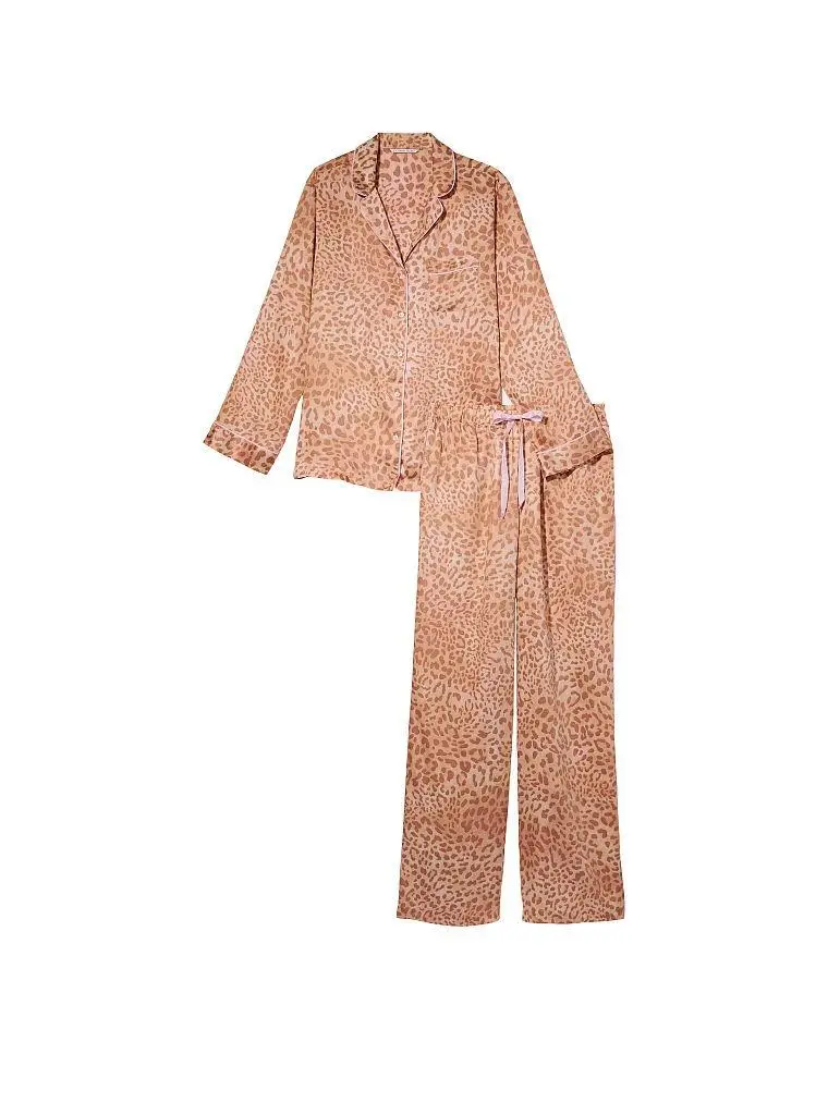 Піжама жіноча Victoria's Secret Satin Long Pajama Set сатинова у смужку XL Чорно-білий (20994341) - фото 3