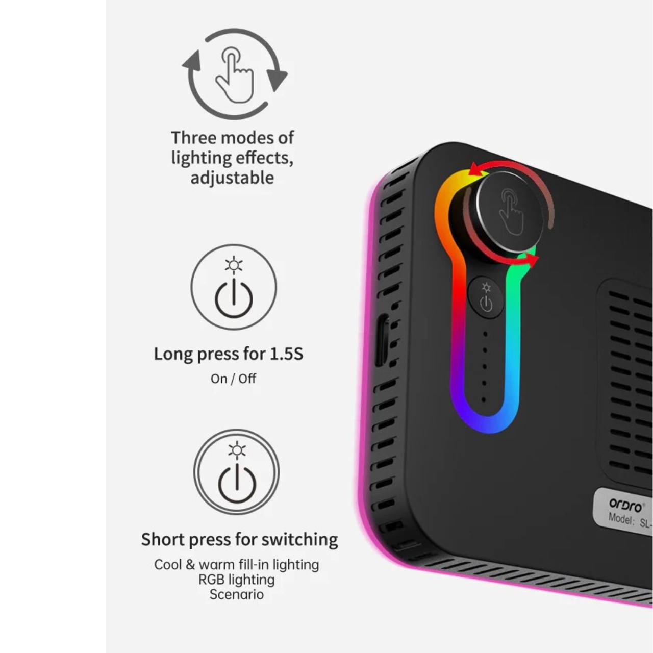 Свет накамерный RGB Ordro SL-120 8W 2500K-10000K CRI≥95 для фото и видео 3000 mAh (778281) - фото 8 Свет накамерный RGB Ordro SL-120 8W 2500K-10000K CRI≥95 для фото и видео 3000 mAh (778281) - фото 8