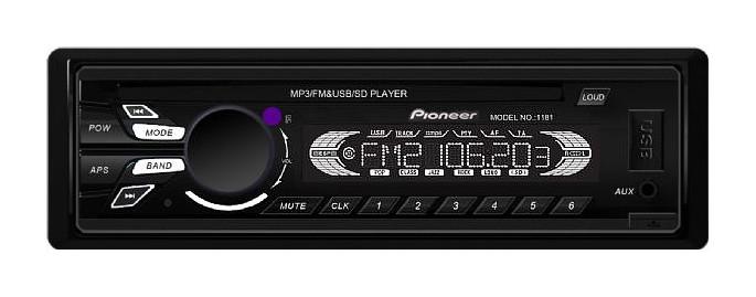 Автомагнитола Pioneer 1181 ISO USB/microSD/FM/AUX с пультом ДУ 4x50 Вт с зеленой подсветкой