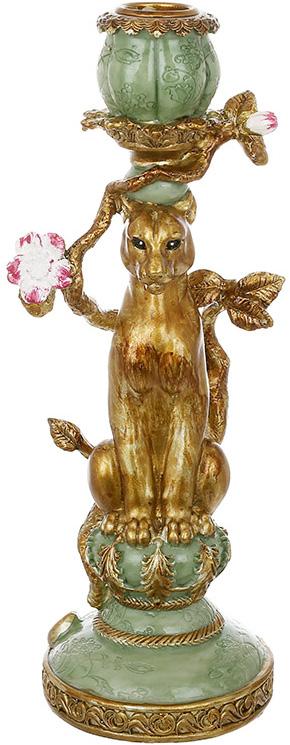 Подсвечник декоративный Золотая пантера полистоун с цветной эмалью 26 см