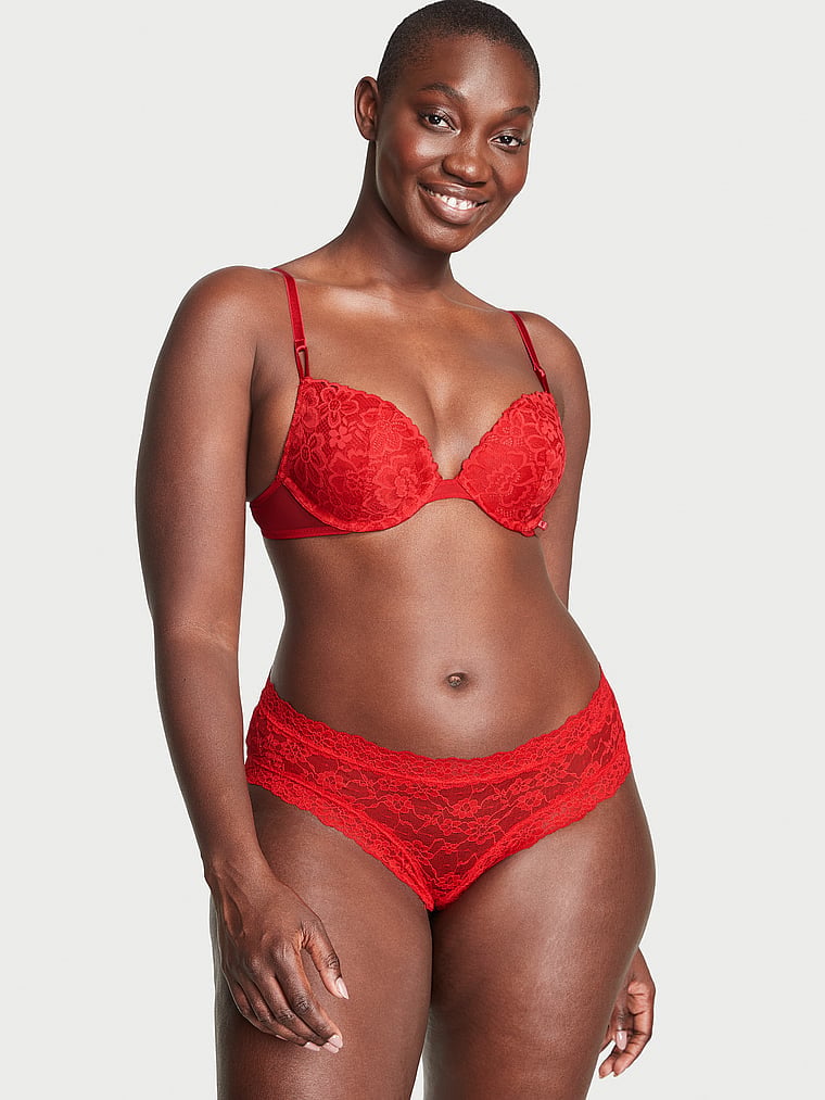 Трусики кружевные Victoria's Secret Lace Cheeky Panty Red S Красный (26825988)