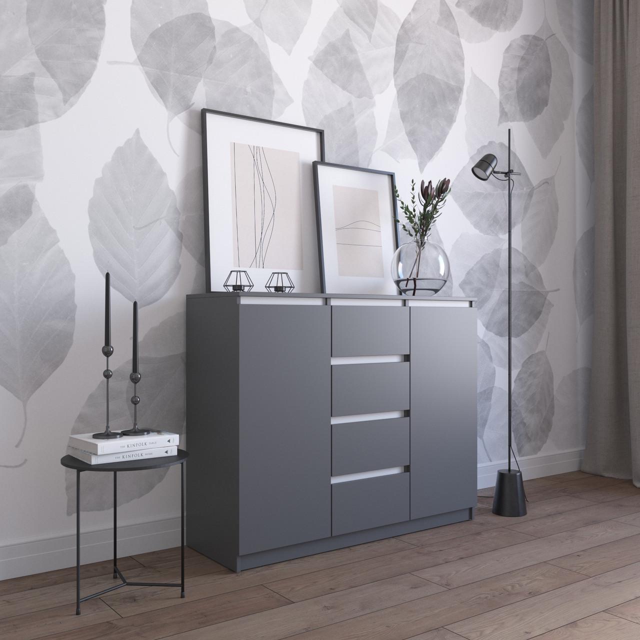 Комод з шухлядами та відділеннями з полицями Вайс R-11 120х40х98 см Антрацит/Білі планки (30409707) - фото 1