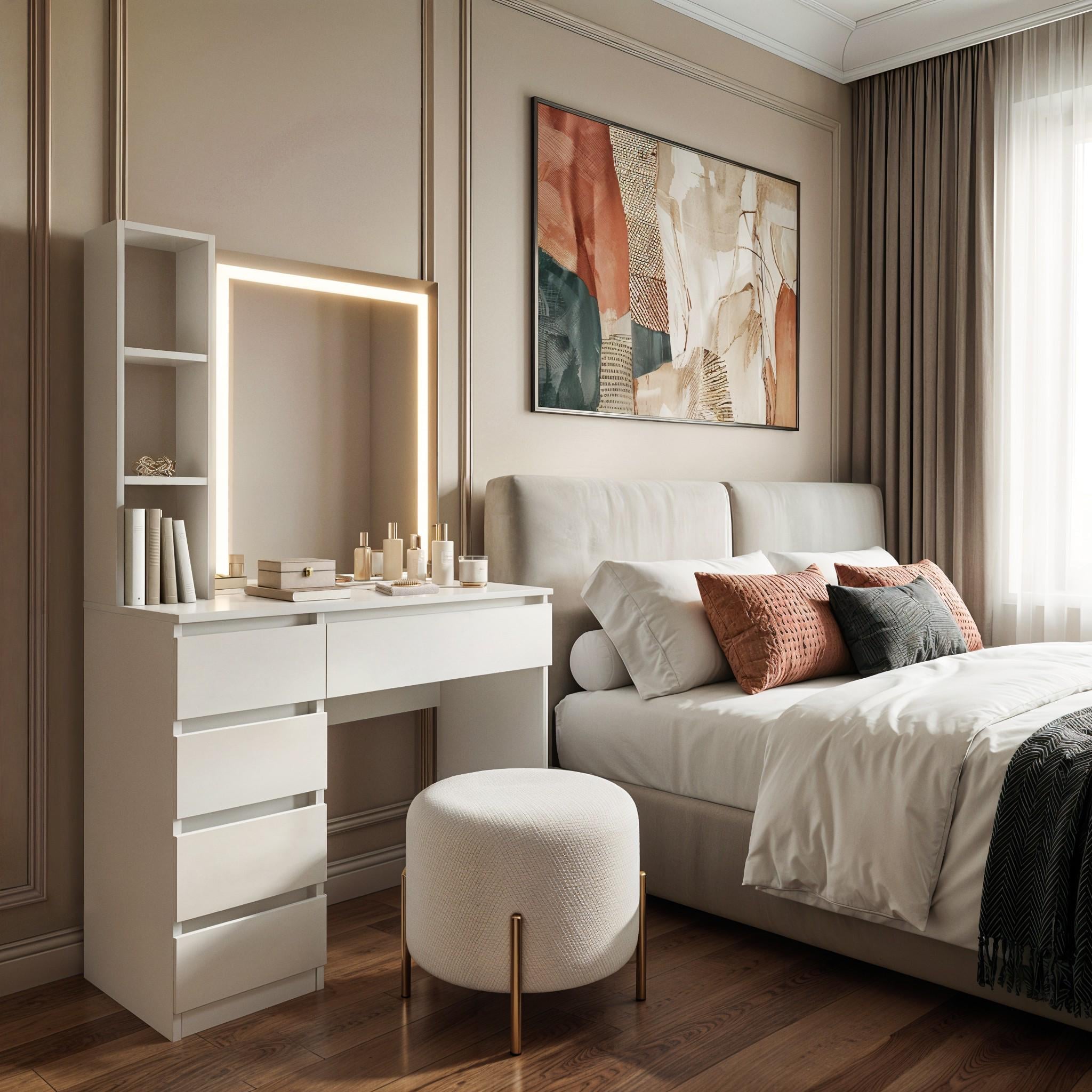 Туалетный столик с LED-подсветкой STPPBLed 900x500x1600 мм Белый