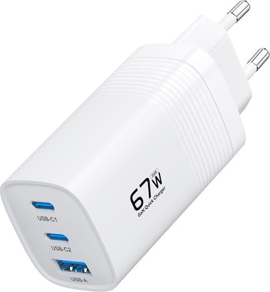 Зарядний пристрій ASOMETECH RCE-6701 67W GAN PPS PD3.0 QC4.0/порти 2Type-C/1USB White (43617)