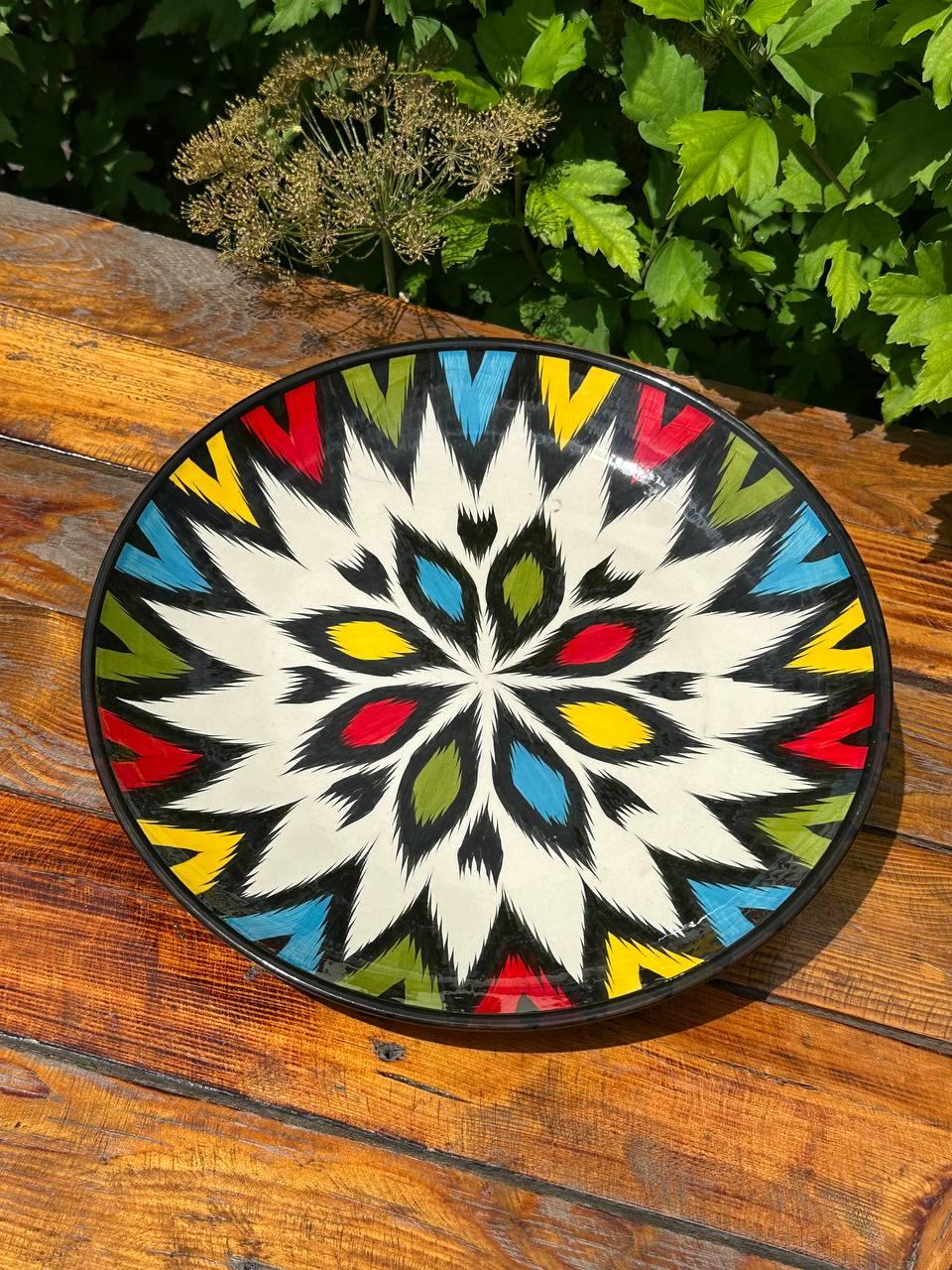 Ляган большая керамическая тарелка ручной работы Кора калям диаметр 32 см