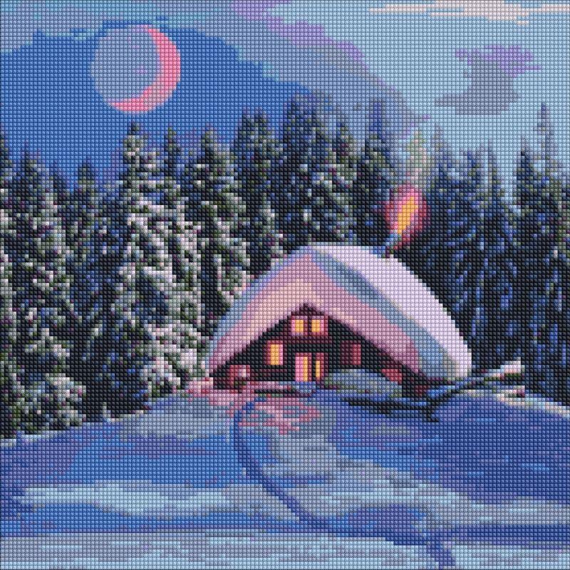 Мозаика алмазная/вышивка Заснеженная хатка 40x40 см (AMO7388)