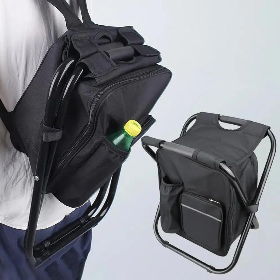 Туристичний табурет-рюкзак складаний 3в1 з термосумкою водовідштовхуючий 50х36х30 см Чорний (173-2) - фото 6 Туристичний табурет-рюкзак складаний 3в1 з термосумкою водовідштовхуючий 50х36х30 см Чорний (173-2) - фото 6