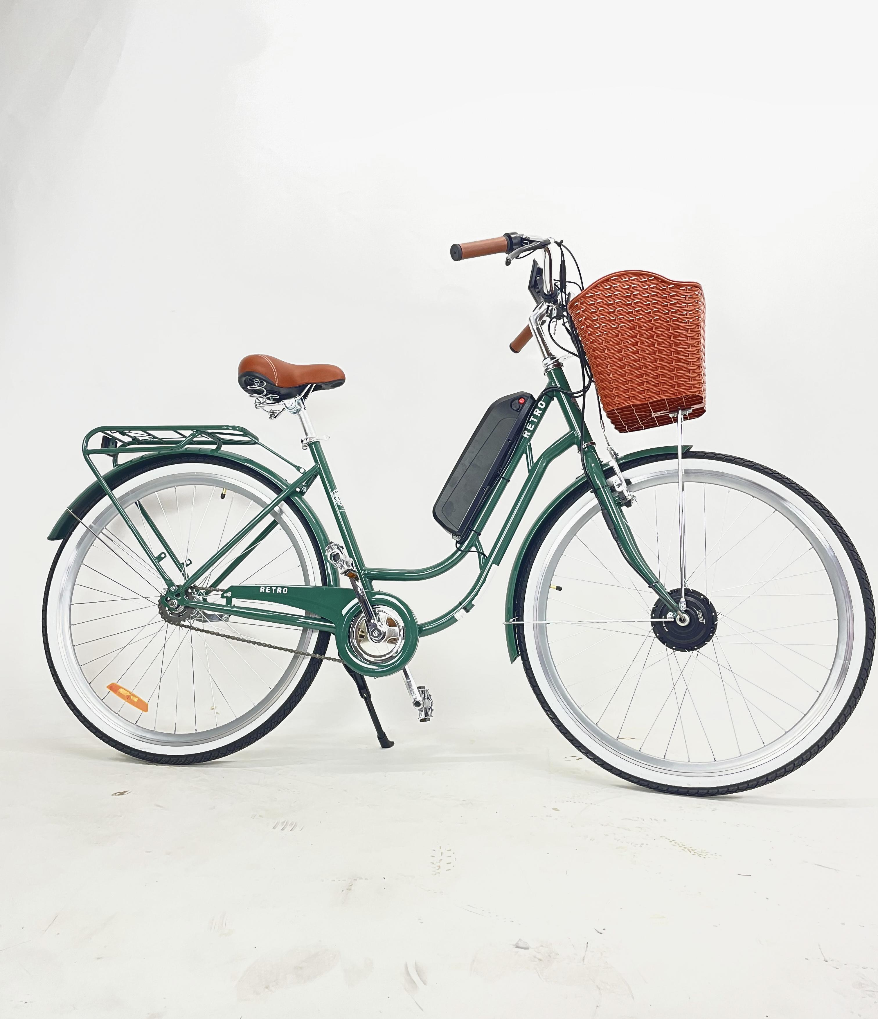 Электровелосипед Dorozhnik Retro с корзиной 26 500W 36V 18Ah Зеленый (DR-500-36-18)