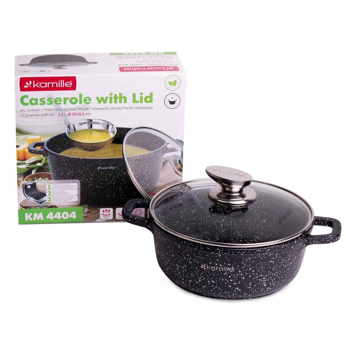Кастрюля Kamille из литого алюминия с антипригарным покрытием "черный мрамор" и стеклянной крышкой 20х8,5 см 2,3 л - фото 6 Кастрюля Kamille из литого алюминия с антипригарным покрытием "черный мрамор" и стеклянной крышкой 20х8,5 см 2,3 л - фото 6