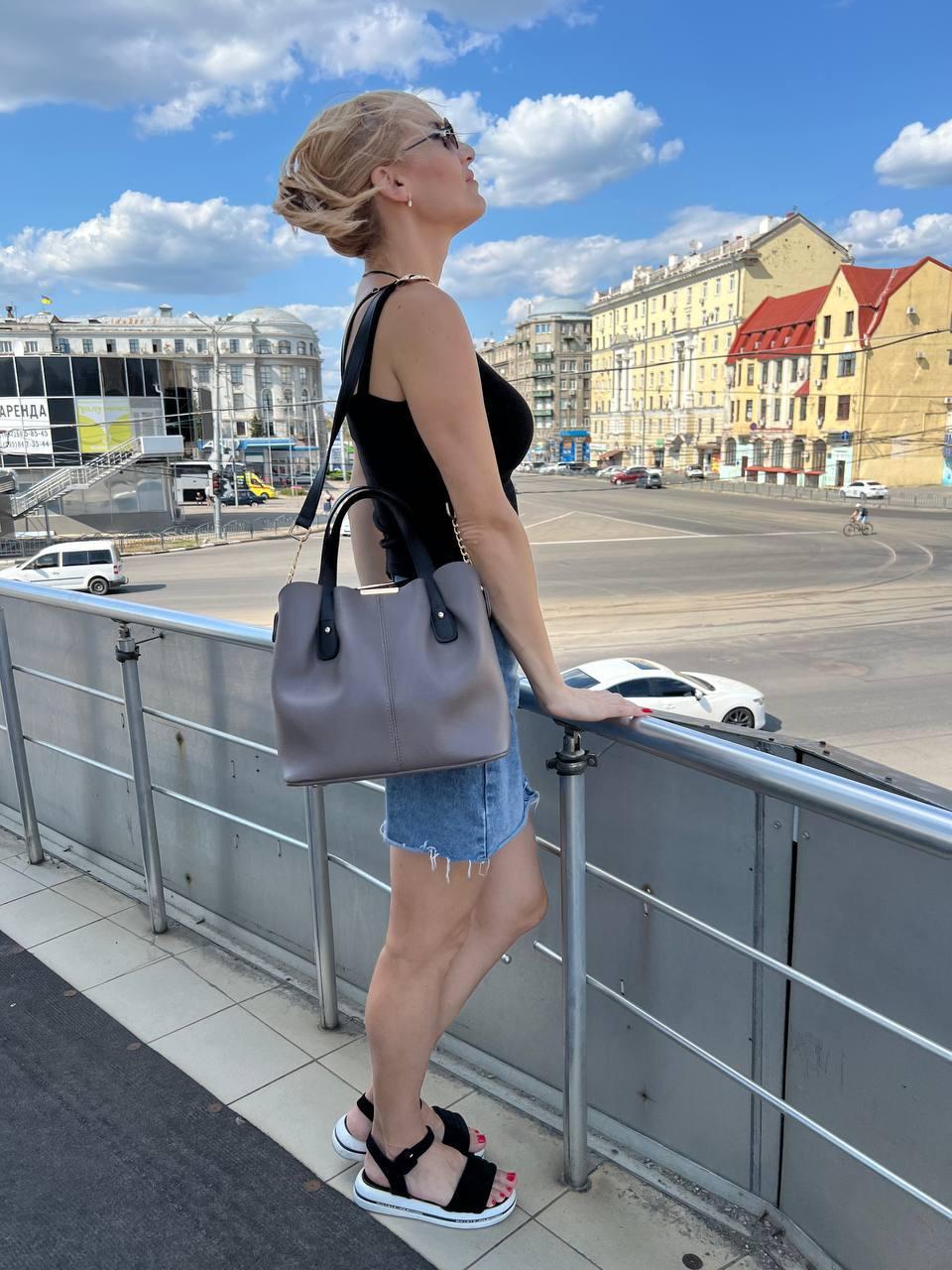 Сумка шоппер через плечо женская из экокожи большая вместительная Капучино - фото 4