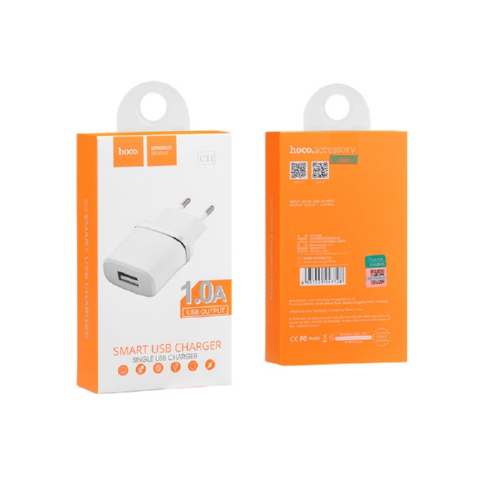Адаптер Hoco сетевой Lightning cable C11 1USB 1А white - фото 2