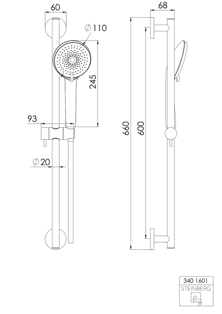 Набор душевой настенный Steinberg Series 340 66x6,8 см Хром (340 1601) - фото 3