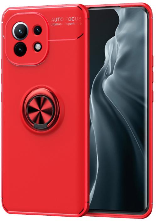 Чехол с кольцом Auto Focus для Xiaomi Mi 11 Lite Red (22785-2D)