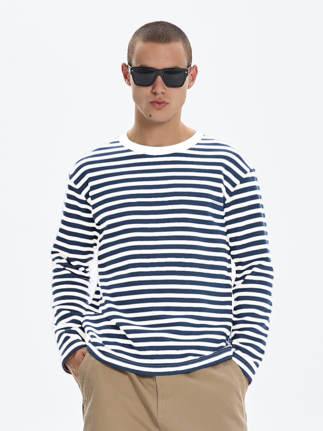 Лонгслив мужской в полоску ROZA 241225 2XL Белый-синий (4824005750243)