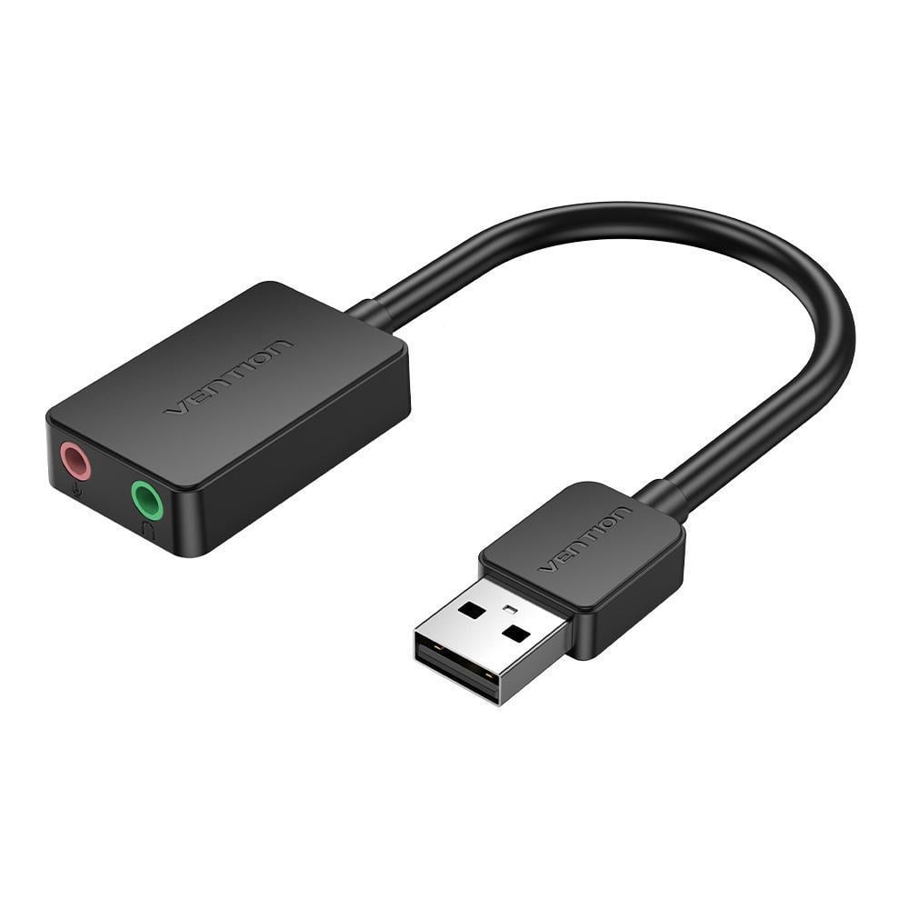 Зовнішня звукова карта Vention USB Два порти 3,5 мм шумозаглушення Plug&Play Сумісна з Windows Mac Linux 1 м Чорний (CDYBF)
