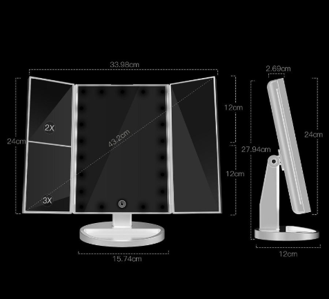 Дзеркало косметичне з підсвіткою LED потрійне Чорний - фото 6