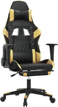 Компьютерное кресло геймерское vidaXL массажное с подставкой для ног Black/Gold (345524)