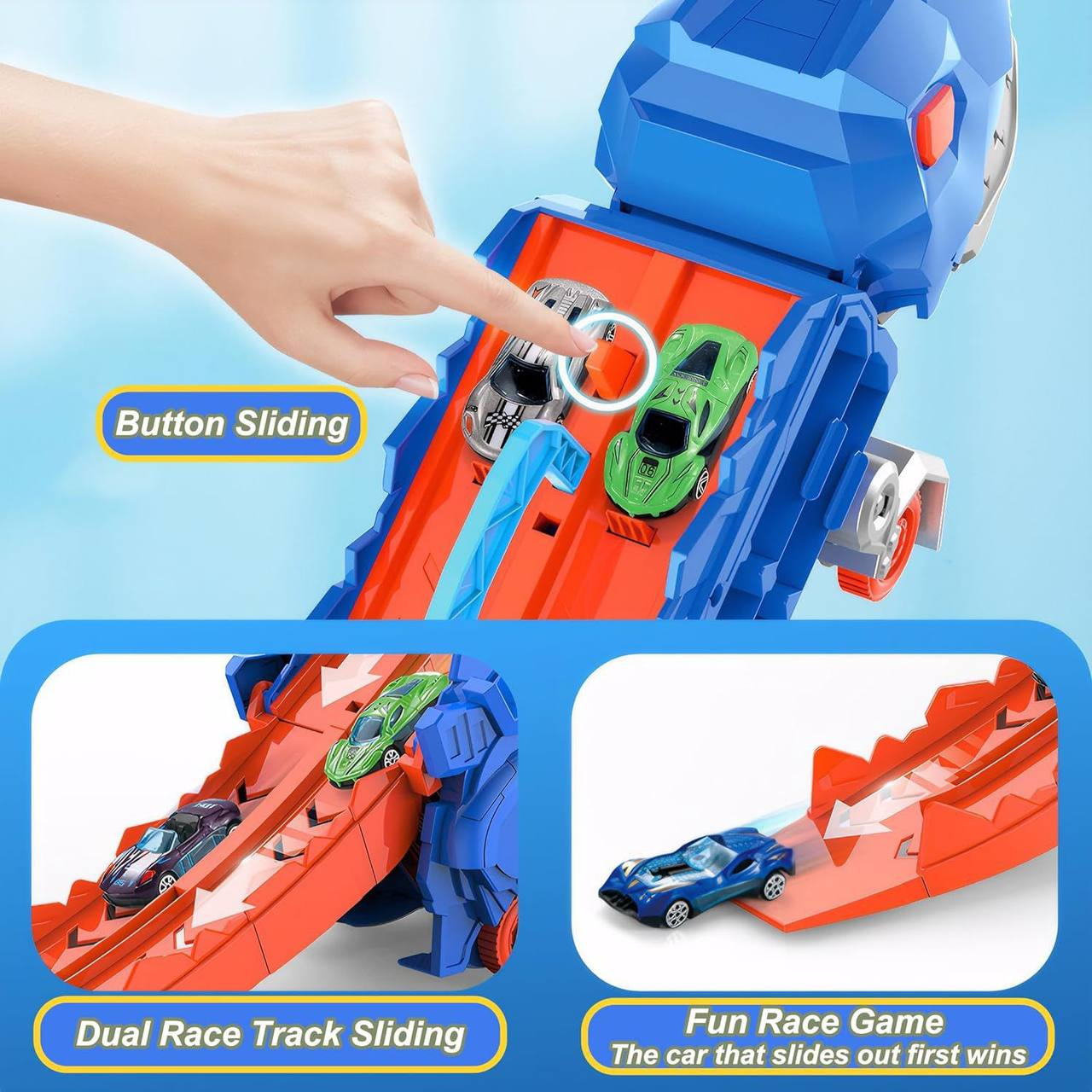 Мега трансформер Dino МН-111 2в1 трейлер-автовоз з 2 машинками (2271944955) - фото 6 Мега трансформер Dino МН-111 2в1 трейлер-автовоз з 2 машинками (2271944955) - фото 6