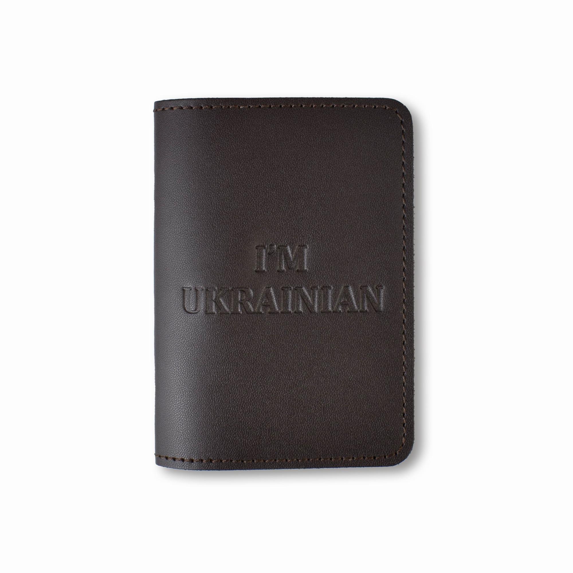 Обложка для паспорта I AM UKRAINIAN Темно-коричневый с чистым тиснением