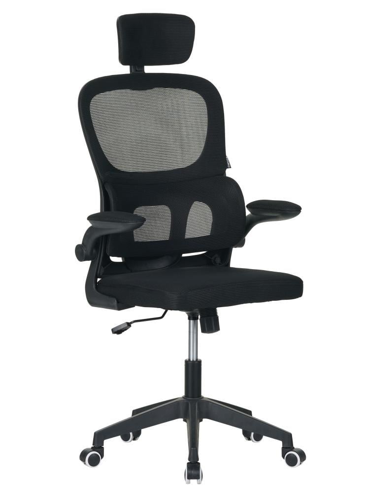 Офісне крісло Bonro BN-6070 тканинна з сіткою на колесах із підголівником та регулюванням висоти Чорний (132-76-42400603)