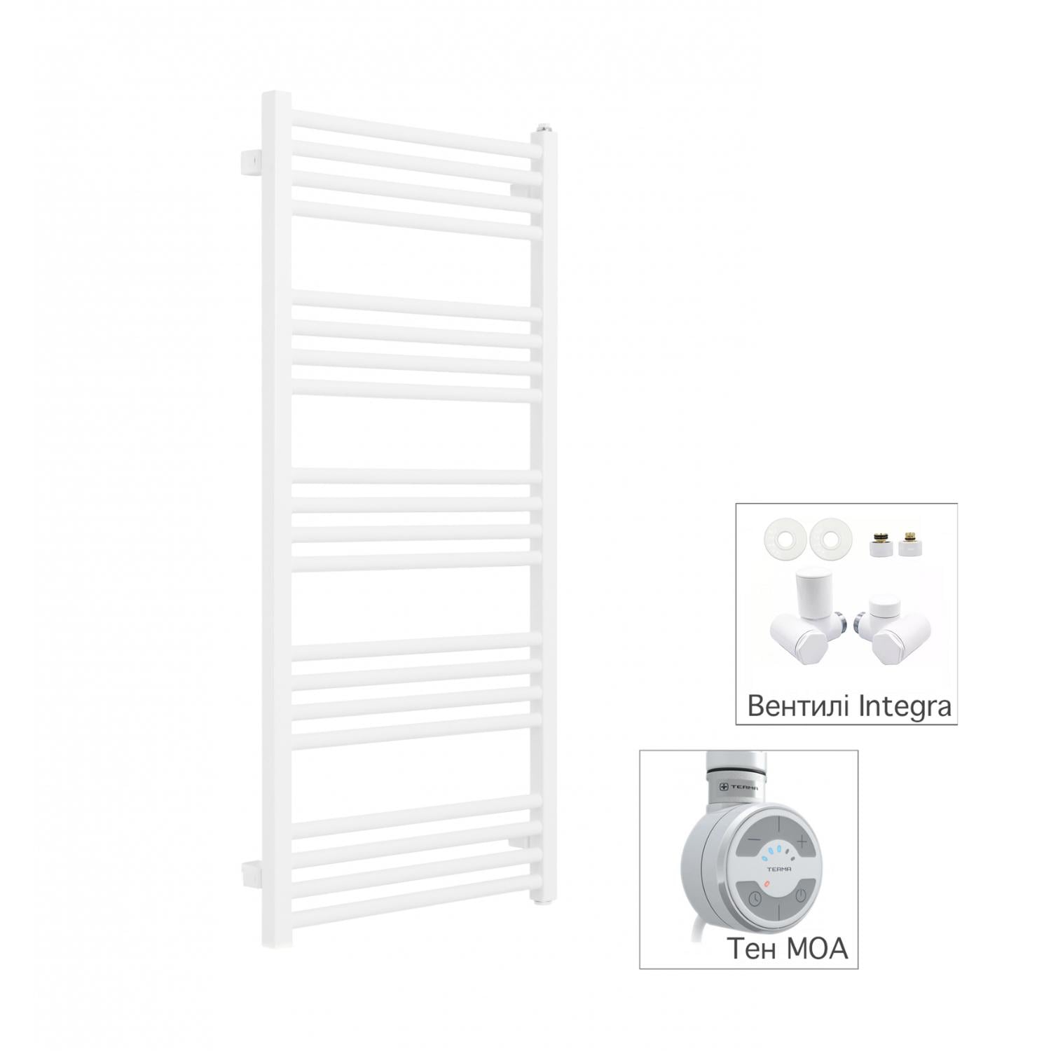 Полотенцесушитель комбинированный Terma Fiona ТЭН MOA с вентилем Integra 1140x530 мм White Mat (868)