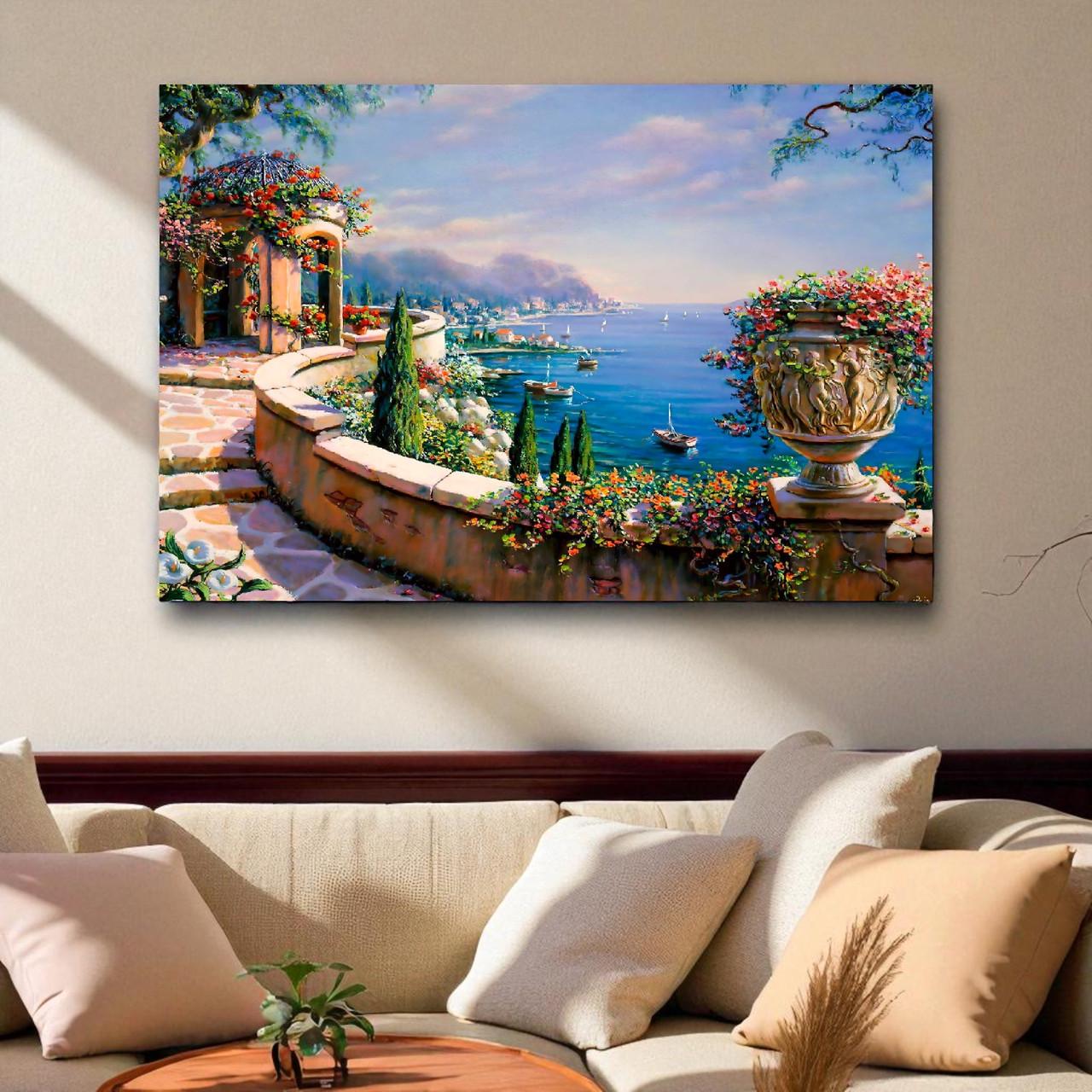 Картина репродукция Студия Деревья Ольха Пейзаж море Греция печать на холсте 60x40 см