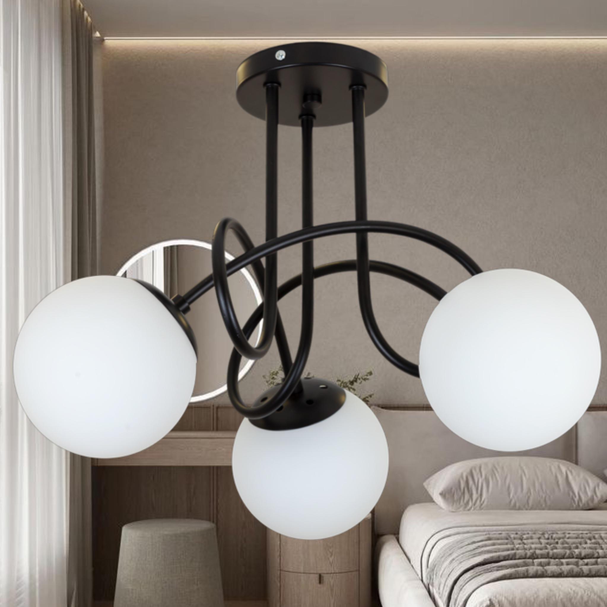 Люстра стельова Triple Glow з 3 плафонами-кулями Чорний/Білий (52-9903-3 BK+WH) - фото 2