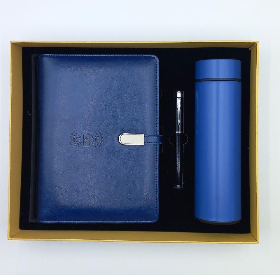 Блокнот с беспроводной зарядкой/термосом/флешка 16 Гб Синий Блокнот с беспроводной зарядкой/термосом/флешка 16 Гб Синий