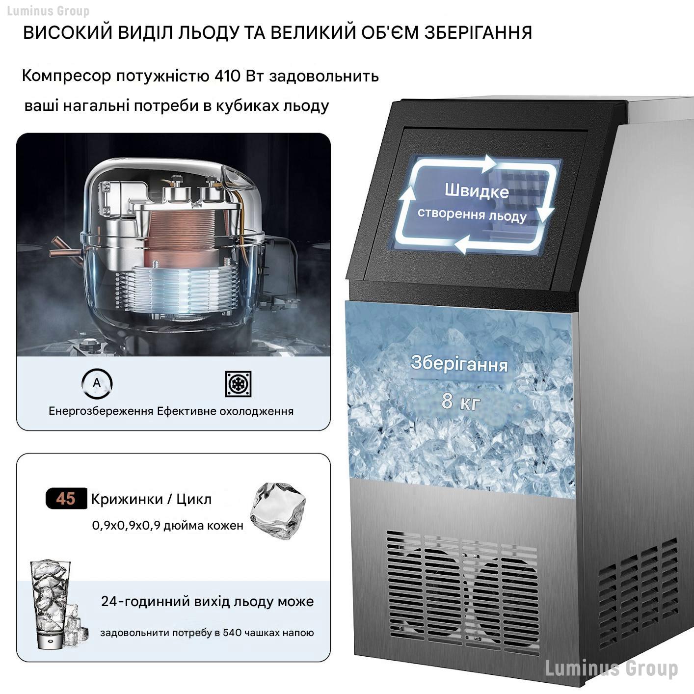 Льодогенератор автоматичний Vevor нержавіюча сталь 45 кг/24 год (63894069) - фото 7 Льодогенератор автоматичний Vevor нержавіюча сталь 45 кг/24 год (63894069) - фото 7