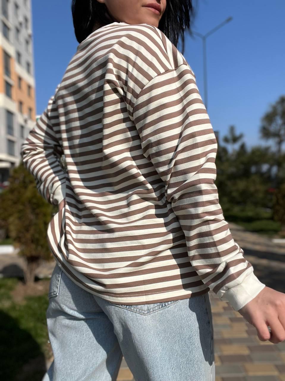 Лонгслів жіночий TEXTURE 1255 реглан смуга вільний крій OS Бежевий (1433) - фото 3