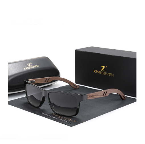 Солнцезащитные очки KINGSEVEN DESIGN Wayfarer из ореховой древесины TR90 с поляризованными линзами Серый (W5508)