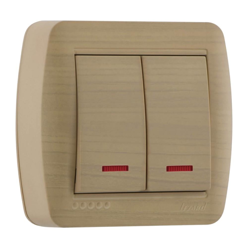 Выключатель Lezard Demet 2-клавишный с подсветкой Кленовый (7114700112)