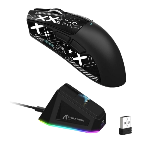 Мышка компьютерная беспроводня Attack Shark X11 и док-станция 22000dpi Black Graptape (2498232189)