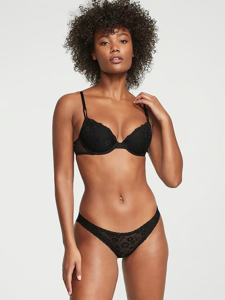 Трусики бикини Victoria's Secret Lace Bikini Panty XS Черный (26826053)